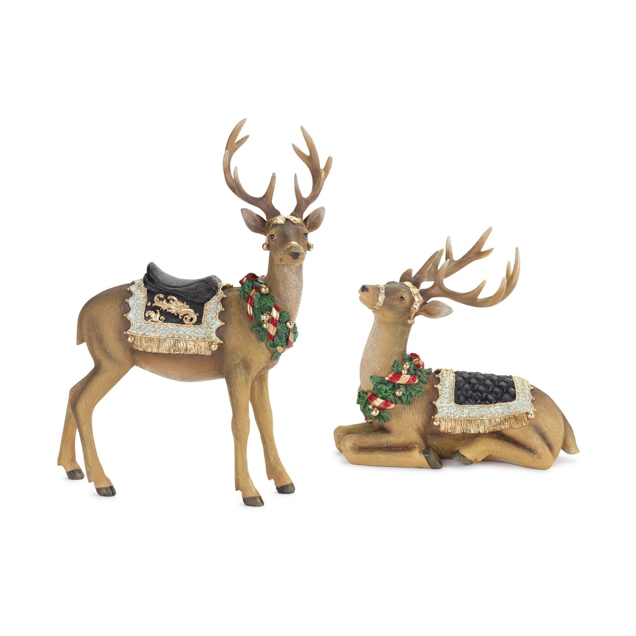 Melrose Set of 2 Deer with Wreath Christmas Tabletop Figurines 15.75"